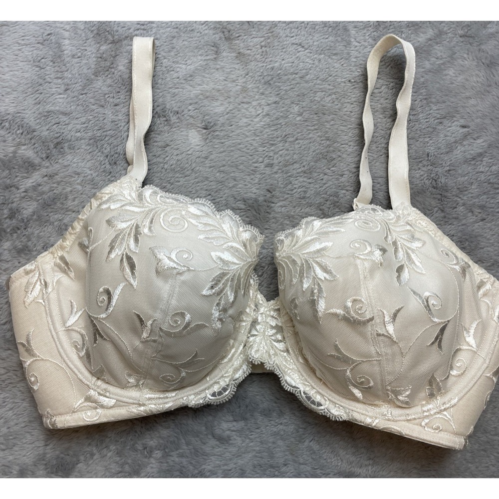 Soma Sensuous Sides Full Coverage Lace Bra Size‎ 34DD Ivory Floral Underwire
